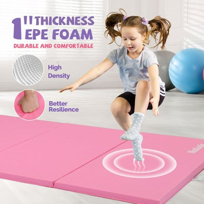 Matladin Folding Gymnastics Mat for Kids,PU Leather Gym Exercise Mats for Tumbling, Cheer, Yoga, Fitness, Pilates and Martial Art