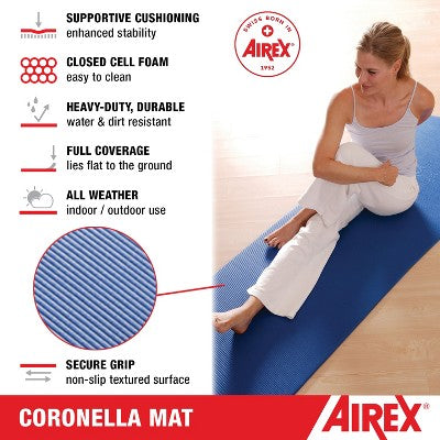 AIREX Coronella Premium Exercise Mat Fitness for Yoga, Physical Therapy, Rehabilitation, Balance & Stability Exercises, Pilates, Aerobics, Red
