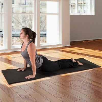 Extra-Thick Yoga Mat 0.5"H - Durable Comfort Non-Slip Foam Workout Mat with Carrying Strap by Wakeman (Black)