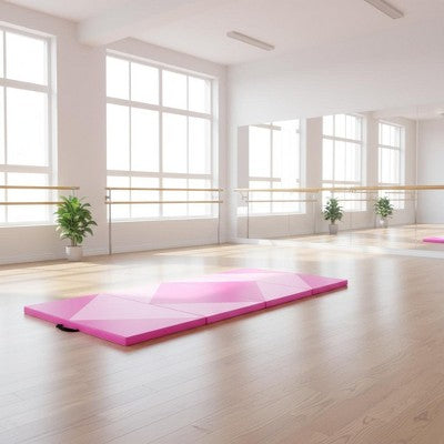 Gymax Foldable PU Leather Gymnastics Mat for Tumbling Exercise and Yoga Sessions Pink Secondary image