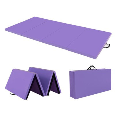 Gymax Folding Gymnastics Mat Thick Tumbling Mat with Carry Handles Outdoor PU Leather Exercise Mat Tumbling Stretching Yoga Black