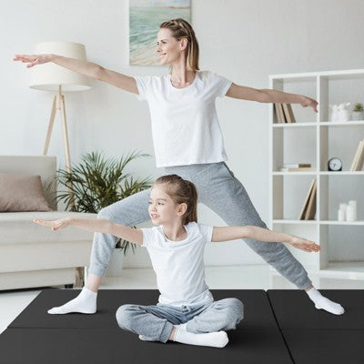 Tri-Fold Folding Exercise Mat 6 ft x 2 ft Portable Gymnastics Tumbling Mat Yoga Black