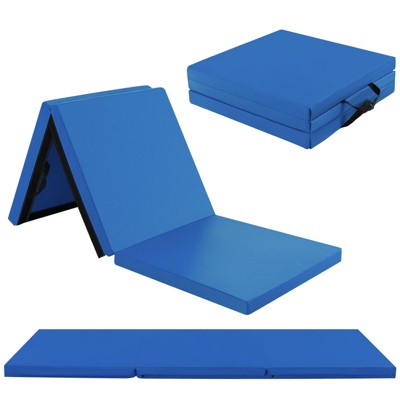 Gymax Portable 3-Fold Tumbling Mat Folding Gymnastics Mat w/ 2 Handles Premium EPE Filler Navy