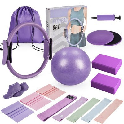 17-in-1 Pilates Kit, Pink Home Workout Set with Pilates Ball, Resistance Bands, Yoga Blocks & More, Complete Exercise Bands Resistance Bands Set