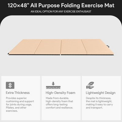 BalanceFrom Fitness 120 x 48" All Purpose Folding Gymnastics Exercise Mat, Beige