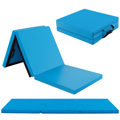Gymax Portable 3-Fold Tumbling Mat Folding Gymnastics Mat w/ 2 Handles Premium EPE Filler Navy