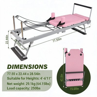 Foldable Pilates Reformer Machine for Home Use - Professional Strength Training Equipment with Jump Board & Dual Resistance Tension Cords Pink Secondary image