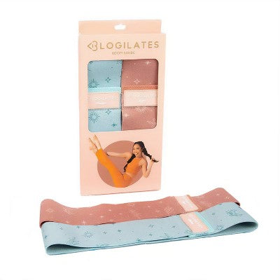Booty Resistance Bands 2pk - Peach Orange/Blue: Elastic Medium & Light Flat Bands