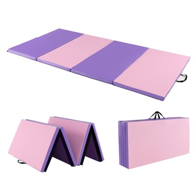 Gymax Folding Gymnastics Mat Thick Tumbling Mat with Carry Handles Outdoor PU Leather Exercise Mat Tumbling Stretching Yoga Black