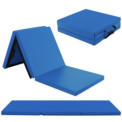 Gymax Portable 3-Fold Tumbling Mat Folding Gymnastics Mat w/ 2 Handles Premium EPE Filler Navy