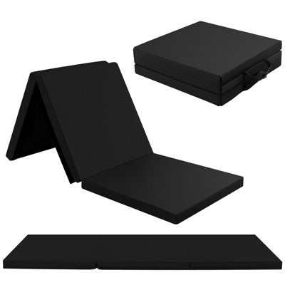 Gymax Portable 3-Fold Tumbling Mat Folding Gymnastics Mat w/ 2 Handles Premium EPE Filler Navy