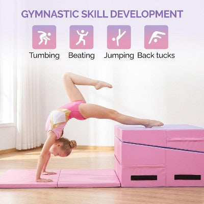 Matladin Folding Gymnastics Cheese Wedge Incline Mat, Gym Fitness Tumbling Skill Shape Mat for Kids Girls Home Training Exercise