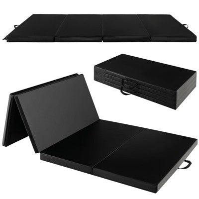 Gymax Folding Gymnastics Mat Thick Tumbling Mat with Carry Handles Outdoor PU Leather Exercise Mat Tumbling Stretching Yoga Black Main image