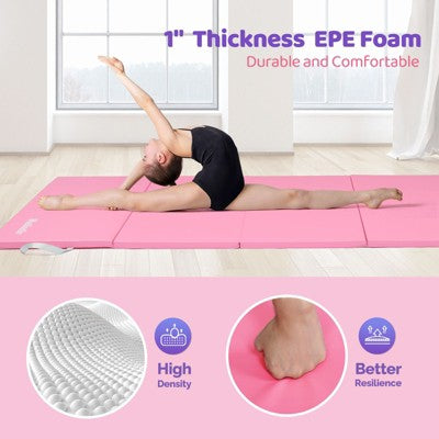 Matladin 8 FT/6FT Folding Gymnastics Gym Exercise Aerobics Mat, PU Leather Tumbling Mats for Stretching Yoga Cheerleading Martial Arts, Play