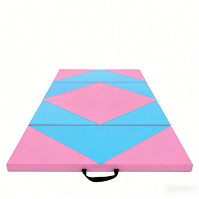 Gymax Foldable PU Leather Gymnastics Mat for Tumbling Exercise and Yoga Sessions Pink