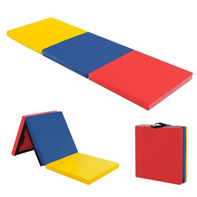 Tri-Fold Folding Exercise Mat 6 ft x 2 ft Portable Gymnastics Tumbling Mat Yoga Black