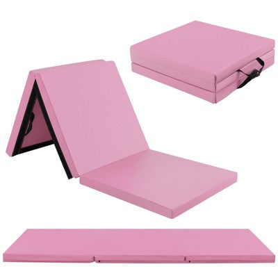 Gymax Portable 3-Fold Tumbling Mat Folding Gymnastics Mat w/ 2 Handles Premium EPE Filler Navy